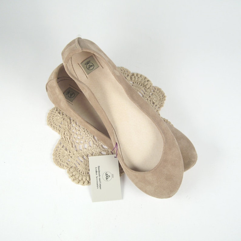 Ballet Flats Shoes in Rose Smoke Italian Soft Leather, Low Heel Bridal Shoes, Elehandmade image 4