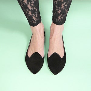 Loafers Shoes in Black Soft Italian Leather with Stylish Pointed Toe, Elehandmade Shoes