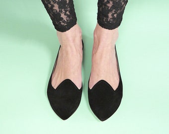 Loafers Shoes in Black Soft Italian Leather with Stylish Pointed Toe, Elehandmade Shoes