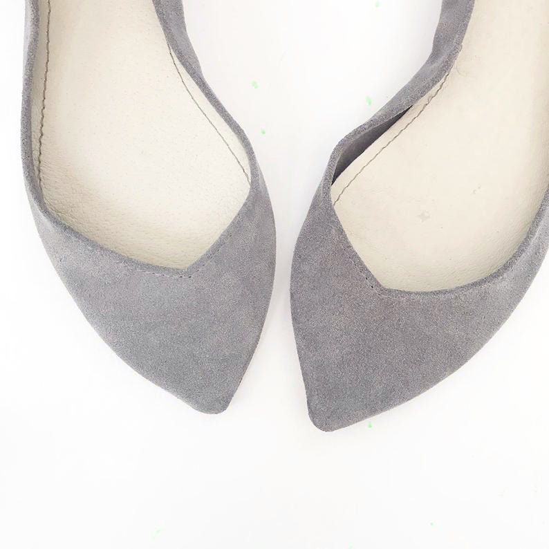 Pointy Shoes. Comfortable Flats. Pointy Flats. Gray Leather Shoes. Handmade Ballet Flats. Handmade Shoes. Grey Flats Shoes. Minimalist Flats image 2
