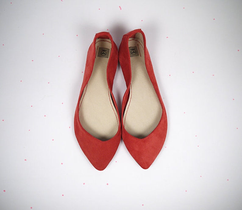 Pointy Toe Flats Shoes in Soft Red Italian Leather, Elehandmade Shoes image 4