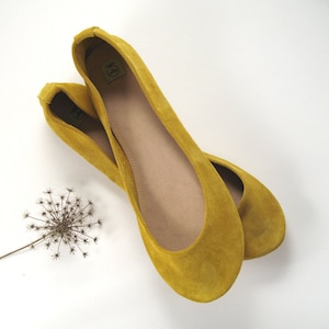 Ballet Flats Shoes in Yellow Soft Italian Leather, elehandmade shoes image 3