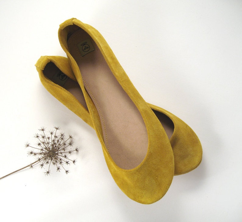 Ballet Flats Shoes in Yellow Soft Italian Leather, elehandmade shoes image 3