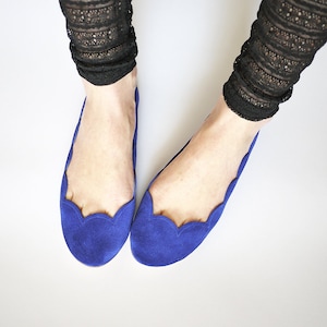 Ballet Flats Shoes in Royal Blue Italian Soft Leather, Bridal Shoes, Elehandmade 画像 1