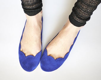 Ballet Flats Shoes in Royal Blue Italian Soft Leather, Something Blue Bridal Shoes, Elehandmade