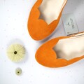 Ballet Flats Shoes in Tangerine Orange Italian Soft Leather, Scalloped Bridal Shoes, Elehandmade product logo