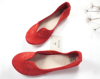 Oxfords Shoes in Red Italian Soft Leather, Elehandmade Flats Shoes