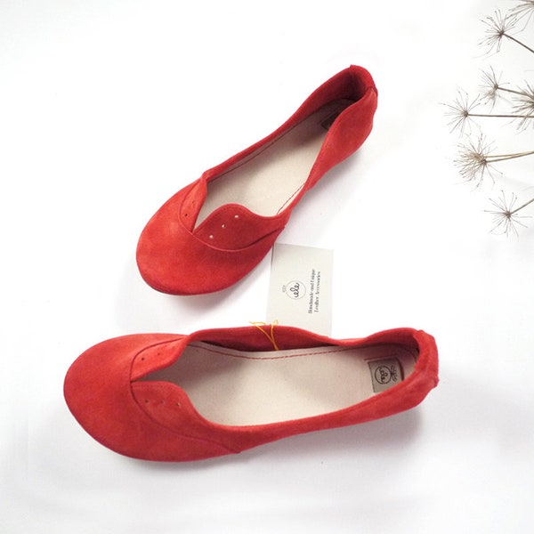 Oxfords Shoes in Red Italian Soft Leather, Elehandmade Flats Shoes