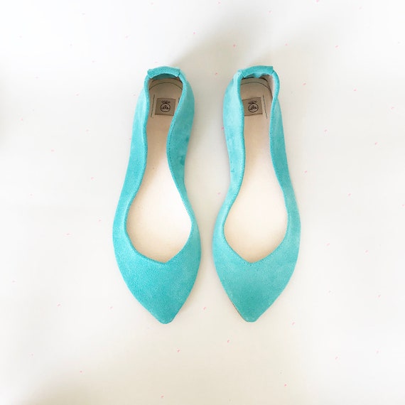 Robin Egg Pointed Toe Ballet Flats Shoes in Italian Soft - Etsy