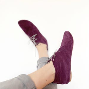 Desert Ankle Boots in Oxblood Burgundy Italian Suede Leather, Chukka Handmade Laced Booties Shoes