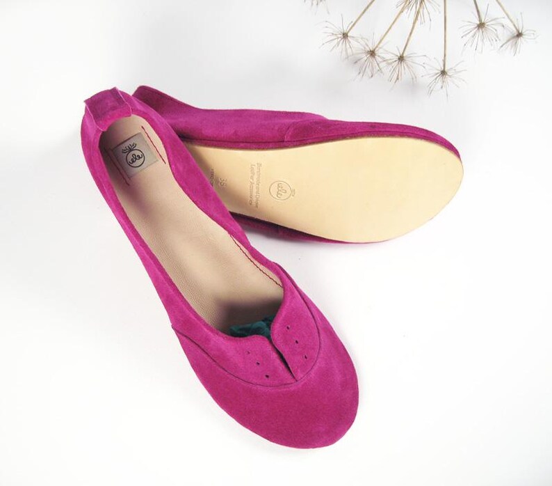 Handmade Italian Leather Oxfords: Cyclamen Pink Elehandmade Flats image 5