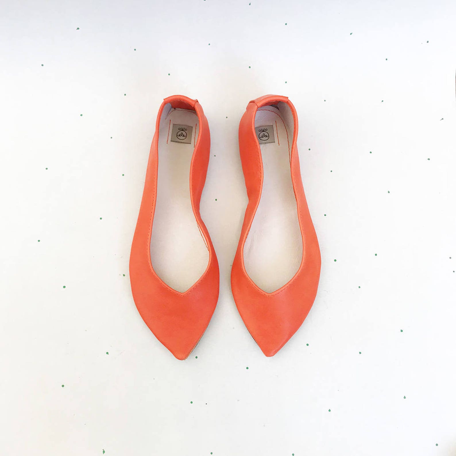 shoes on sale, 20% off, size 40, ready to ship, pointy shoes ballet flats in tangerine orange leather, elehandmade shoes, 90s fl shoes on sale, 20% off, size 40, ready to ship, pointy shoes ballet flats in tangerine orange leather, elehandmade shoes, 90s fl