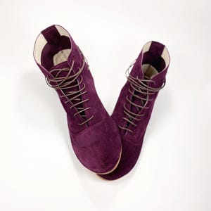 Women Ankle Laced Boots in Burgundy Italian Soft Leather, Oxblood Lace up Booties, Elehandmade Shoes
