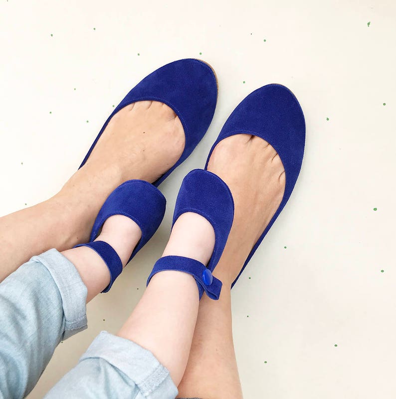 Blue Ballet Flats Shoes in Italian Leather, Elehandmade image 6