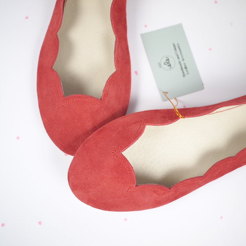 Red Ballet Flats Shoes in Soft Italian Leather, Low Heel Comfortable Shoes, Elehandmade image 5