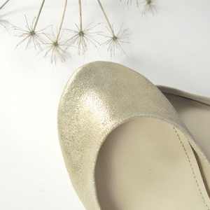 Ballet Flats Shoes in Soft Gold Italian Leather, Handmade Bridal Elegant Ballerinas, Elehandmade Shoes