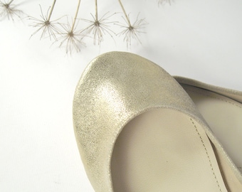 Ballet Flats Shoes in Soft Gold Italian Leather, Handmade Bridal Elegant Ballerinas, Elehandmade Shoes