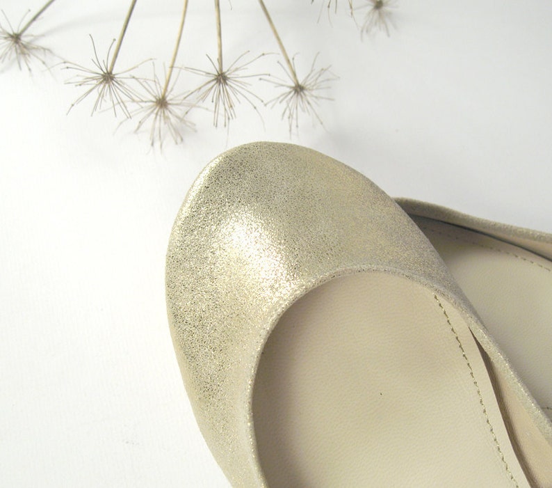 Ballet Flats Shoes in Soft Gold Italian Leather, Handmade Bridal Elegant Ballerinas, Elehandmade Shoes image 1