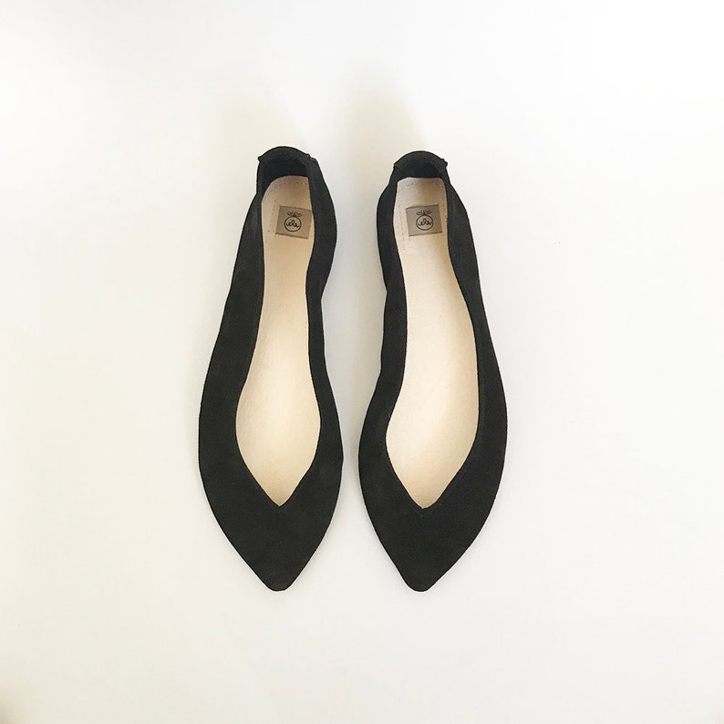 Ballet Flats Shoes in Black Italian Leather Pointy Shoes Etsy