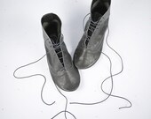 The Dark Gray Leather Handmade Ankle Midi Boots