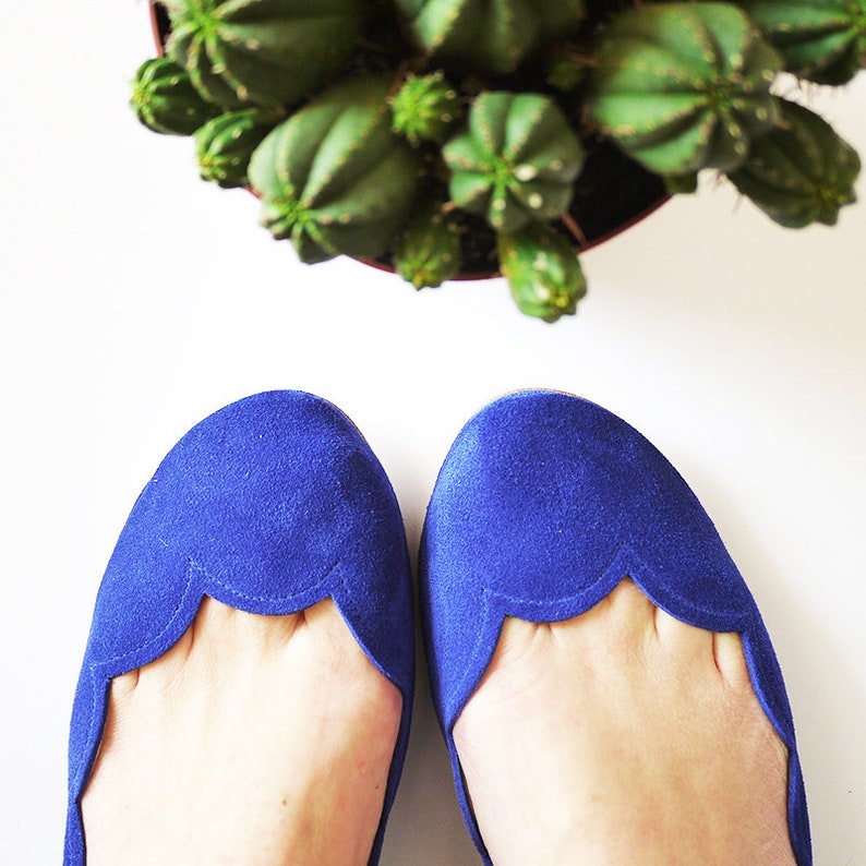 Ballet Flats Shoes in Royal Blue Italian Soft Leather, Bridal Shoes, Elehandmade 画像 2