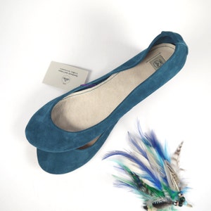 Ballet Flats Shoes in Turquoise Blue Italian Suede Leather, Something Blue Wedding, Elehandmade Shoes