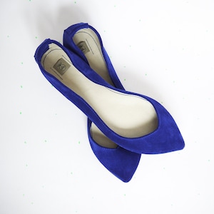 Pointy Toe Ballet Flats in Royal Blue Italian Leather, Brautschuhe, Elehandmade Shoes image 2