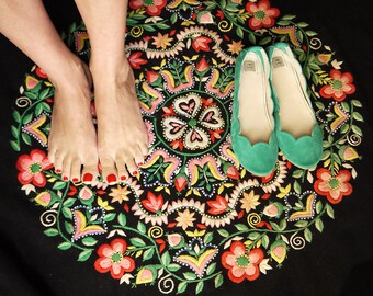 Emerald Green Leather Ballet Flats: Ele Handmade Scalloped Ballerina Shoes