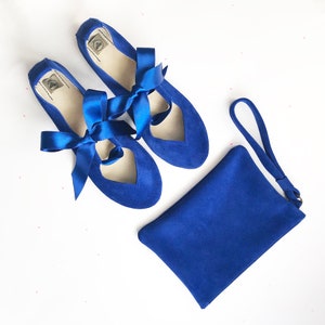 Bridal Purse Clutch in Royal Blue Soft Leather Wedding Something Blue Matching Shoes and Purse Elehandmade image 7