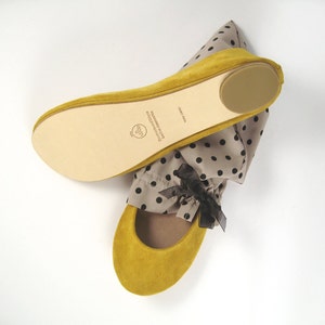 Ballet Flats Shoes in Yellow Soft Italian Leather, elehandmade shoes image 4