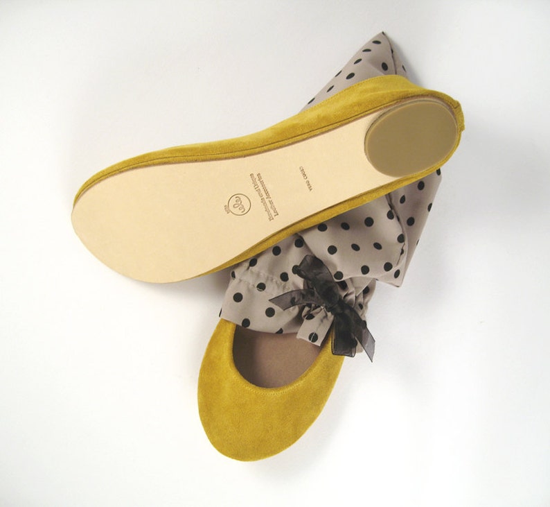 Ballet Flats Shoes in Yellow Soft Italian Leather, elehandmade shoes image 4