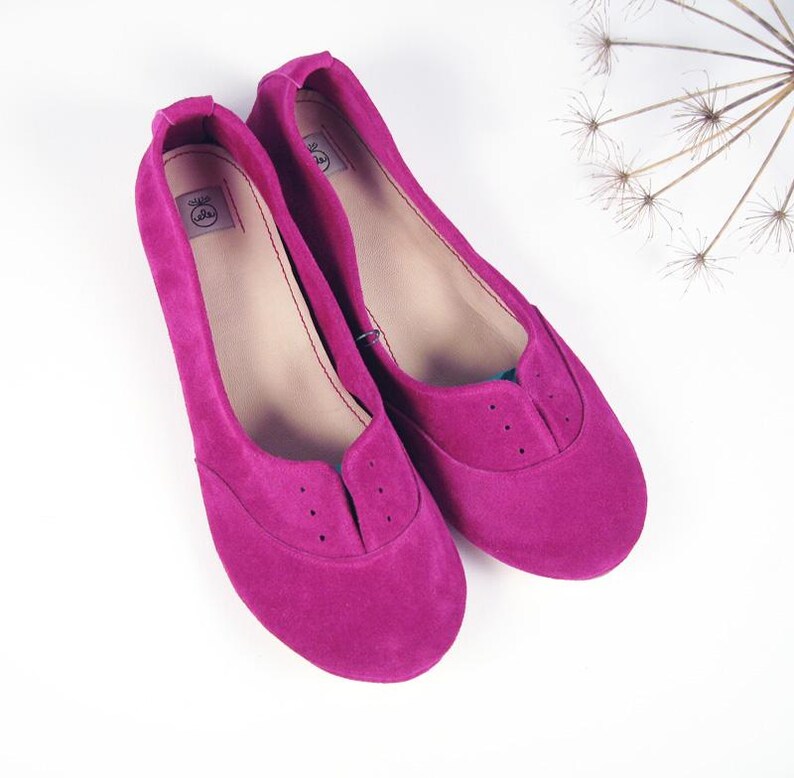 Handmade Italian Leather Oxfords: Cyclamen Pink Elehandmade Flats image 2