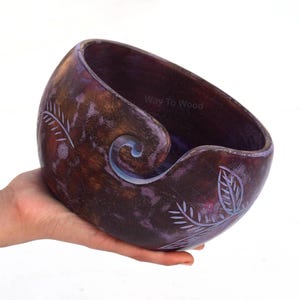 Handmade Wooden Yarn Bowl: Knitting & Crochet Organizer with Swirl Cut