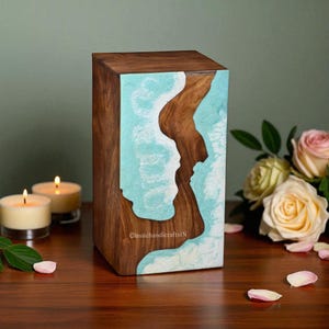 Aqua Blue Resin Cremation Urn: Handmade Rosewood Memorial Keepsake