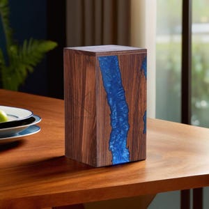Handcrafted Rosewood & Blue Resin Cremation Urn Box - Remembrance Keepsake