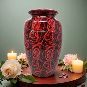 Red Rose Cremation Urn: Elegant Floral Funeral Ash Memorial