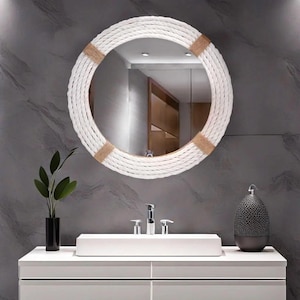 Round Rope Wall Mirror – Nautical Style Decorative Mirror for Bathroom, Living Room & Bedroom | Coastal Farmhouse (12&quot;15&quot;18&quot;20&quot;24&quot;30&quot;36&quot;42&quot;)