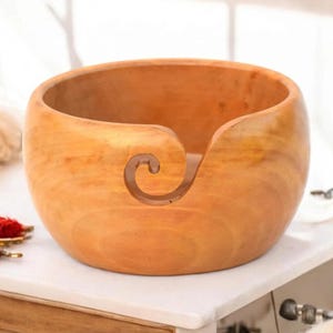Handcrafted Wooden Yarn Bowl: Swirl Cut Knitting & Crochet Holder
