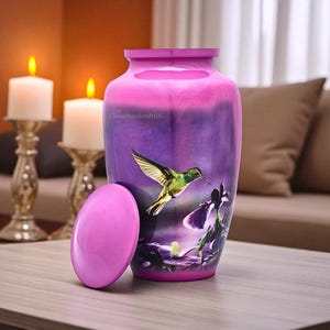 Urna de cremación para cenizas de colibrí: aluminio morado, 200 libras