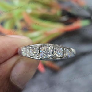 1Ct Round Cut D/VVS1 Moissanite 5 Stone Band Ring, 14K Solid White Gold Band , Moissanite Wedding Band, Anniversary Gift Ring For Women's