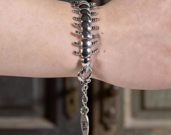 Stainless Steel Centipede Spine Bracelet, Personalized Name Bracelet, Y2K Goth Chain, Adjustable Lobster Clasp