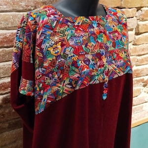 Guatemalan artisanal huipil – woven on a backstrap loom and traditional multicolored brocade