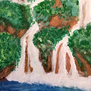 Canvas Painting of Waterfall Creek in the Forest – Serene Nature Artwork