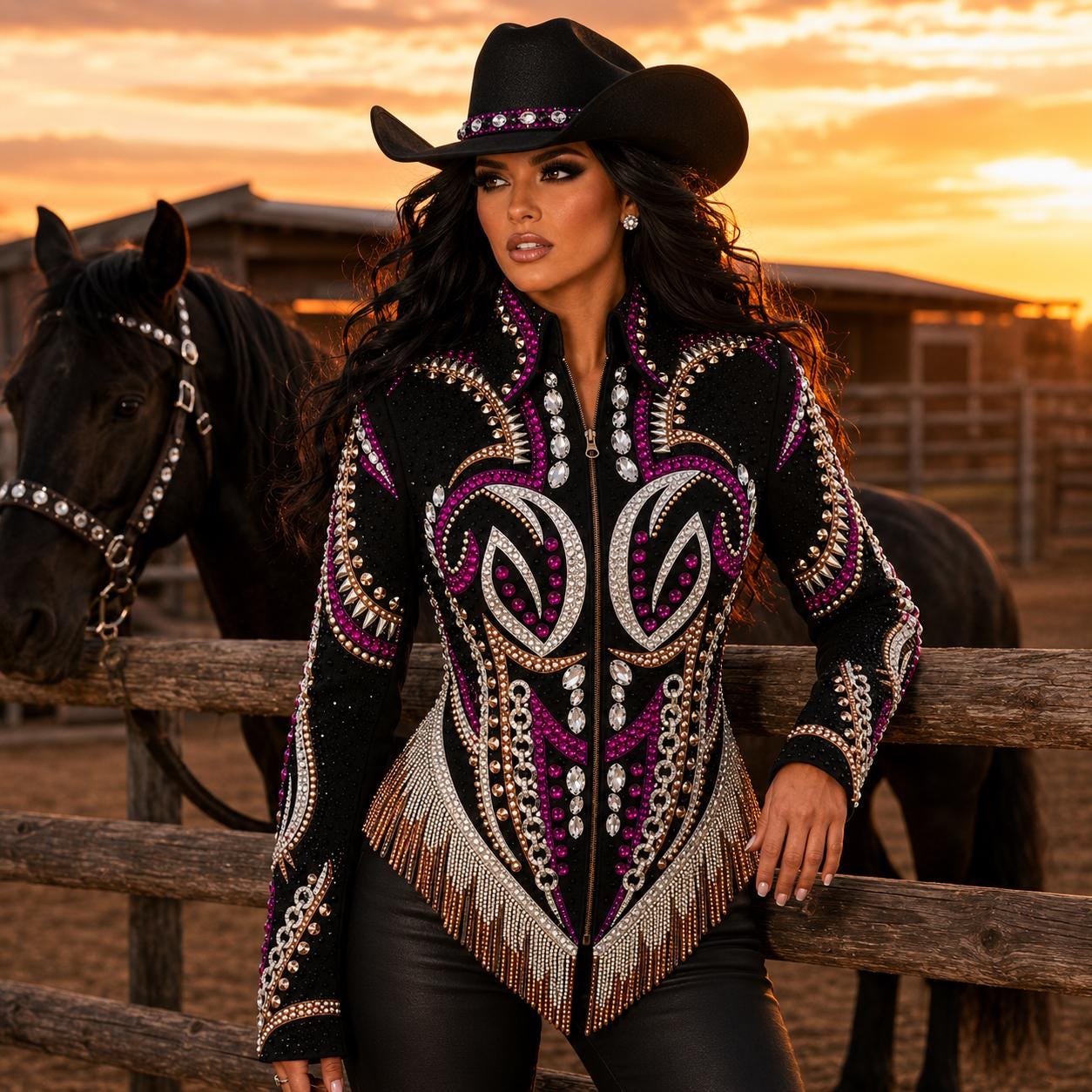 Pink Show Riding Jacket Black Pink Crystal Showmanship Jacket Western Rodeo Horse Show ...