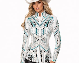 White Crystal Showmanship Jacket Western Rodeo Horse Show Competition Jacket for Women
