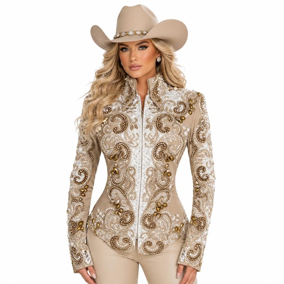 Champagne Gold Crystal Showmanship Jacket Western Rodeo Horse Show Competition Jacket Women