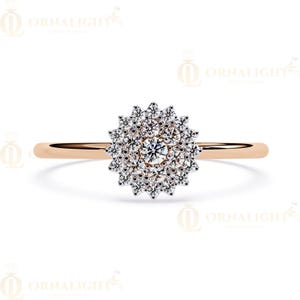 Lab-Grown Diamond Sunflower Ring: Rose Gold Halo, D-E-F VVS