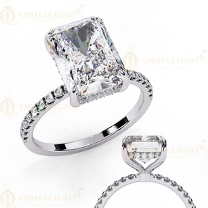 Radiant Cut 2.50CT Lab Grown Diamond Engagement Ring | 10K 14K 18K  Gold Solitaire with Pave Band | Ethical Wedding Ring for Women