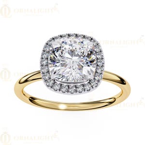 Cushion Halo 2.00CT Lab-Grown Diamond Ring in Dual-Tone Gold – A Dazzling Symbol of Love and Sustainable Elegance