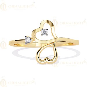 Anillo de corazón de oro macizo con diamantes cultivados en laboratorio: anillo de compromiso minimalista, delicada joya de oro, regalo ético para ella